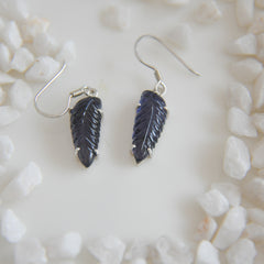 Carved Iolite Leaf Earrings – 925 Sterling Silver