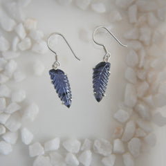 Carved Iolite Leaf Earrings – 925 Sterling Silver