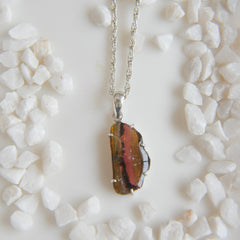 Long Multicolor Tourmaline Slice Pendant – 925 Sterling Silver