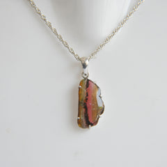 Long Multicolor Tourmaline Slice Pendant – 925 Sterling Silver