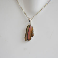 Long Multicolor Tourmaline Slice Pendant – 925 Sterling Silver