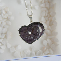 Carved “LOVE” Tourmaline Heart Pendant – 925 Sterling Silver