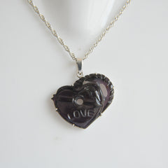 Carved “LOVE” Tourmaline Heart Pendant – 925 Sterling Silver