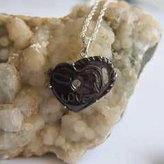 Carved “LOVE” Tourmaline Heart Pendant – 925 Sterling Silver