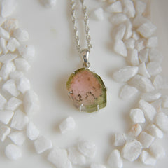 Light Watermelon Tourmaline Slice Pendant โ 925 Sterling Silver