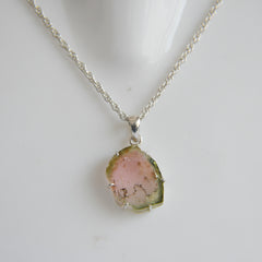 Light Watermelon Tourmaline Slice Pendant โ 925 Sterling Silver