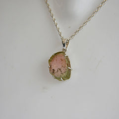 Light Watermelon Tourmaline Slice Pendant โ 925 Sterling Silver