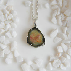 Tri-Color Tourmaline Slice Pendant – 925 Sterling Silver