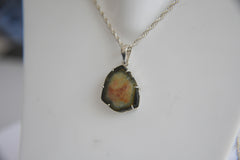 Tri-Color Tourmaline Slice Pendant – 925 Sterling Silver