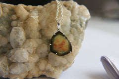 Tri-Color Tourmaline Slice Pendant – 925 Sterling Silver
