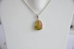 Green & Pink Tourmaline Slice Pendant – 925 Sterling Silver