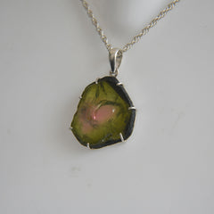 Bold Watermelon Tourmaline Slice Pendant – 925 Sterling Silver