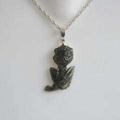 Hand-Carved Tourmaline Flower Pendant โ 925 Sterling Silver