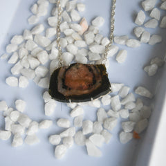 Orange & Black Tourmaline Slice Necklace – 925 Sterling Silver