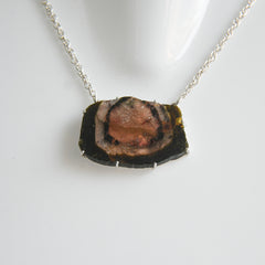 Orange & Black Tourmaline Slice Necklace – 925 Sterling Silver