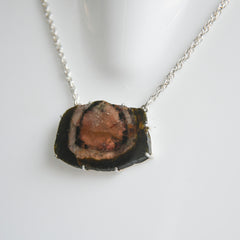 Orange & Black Tourmaline Slice Necklace – 925 Sterling Silver