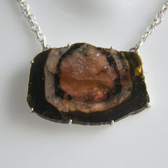 Orange & Black Tourmaline Slice Necklace – 925 Sterling Silver