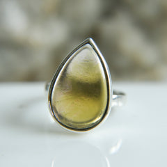 Natural Yellow Tourmaline Pear Cabochon Ring – 925 Sterling Silver