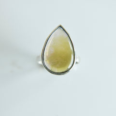 Natural Yellow Tourmaline Pear Cabochon Ring – 925 Sterling Silver