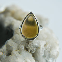 Natural Yellow Tourmaline Pear Cabochon Ring – 925 Sterling Silver