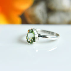 Natural Green Tourmaline Pear Cut Ring – 925 Sterling Silver