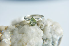 Natural Green Tourmaline Pear Cut Ring – 925 Sterling Silver