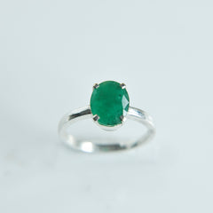 Natural Emerald Oval Cut Ring – 925 Sterling Silver