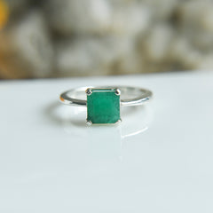 Natural Emerald Square Cut Ring – 925 Sterling Silver