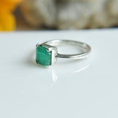 Natural Emerald Square Cut Ring – 925 Sterling Silver