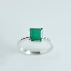 Natural Emerald Square Cut Ring – 925 Sterling Silver