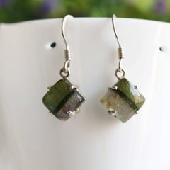 925 Sterling Silver Bi-Colour Tourmaline Cabochon Earrings