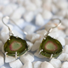 925 Sterling Silver Green-Pink-Blue Watermelon Slice Earrings