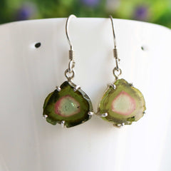 925 Sterling Silver Green-Pink-Blue Watermelon Slice Earrings