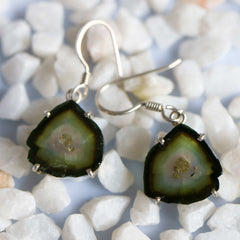 925 Sterling Silver Dark Green/Blue Slice Earrings
