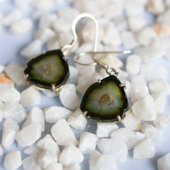 925 Sterling Silver Dark Green/Blue Slice Earrings