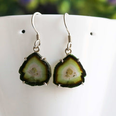 925 Sterling Silver Dark Green/Blue Slice Earrings