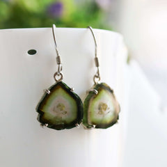 925 Sterling Silver Dark Green/Blue Slice Earrings