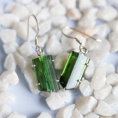 925 Sterling Silver Green Tourmaline Pencil Earrings