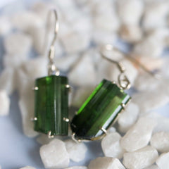 925 Sterling Silver Green Tourmaline Pencil Earrings