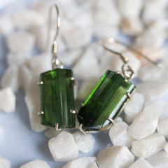925 Sterling Silver Green Tourmaline Pencil Earrings