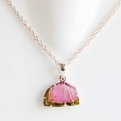 Carved Pink-Green Butterfly Wing Pendant – 925 Sterling Silver