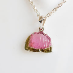 Carved Pink-Green Butterfly Wing Pendant – 925 Sterling Silver