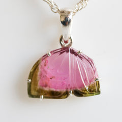 Carved Pink-Green Butterfly Wing Pendant – 925 Sterling Silver