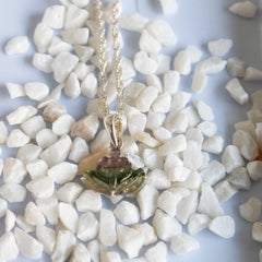 Carved Watermelon Tourmaline Lotus Pendant – 925 Sterling Silver