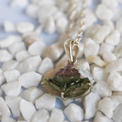 Carved Watermelon Tourmaline Lotus Pendant – 925 Sterling Silver