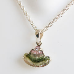 Carved Watermelon Tourmaline Lotus Pendant – 925 Sterling Silver