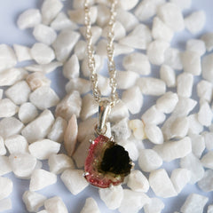 Black Center Watermelon Tourmaline Slice Pendant – 925 Sterling Silver