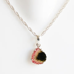 Black Center Watermelon Tourmaline Slice Pendant – 925 Sterling Silver