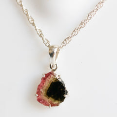 Black Center Watermelon Tourmaline Slice Pendant – 925 Sterling Silver