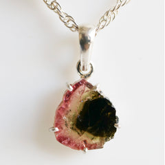 Black Center Watermelon Tourmaline Slice Pendant – 925 Sterling Silver